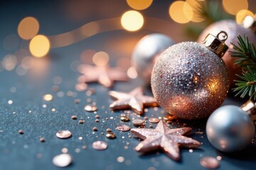 Fototapeta premium Luxurious silver glitter scattered, holiday corner detail, premium, holiday, dazzling