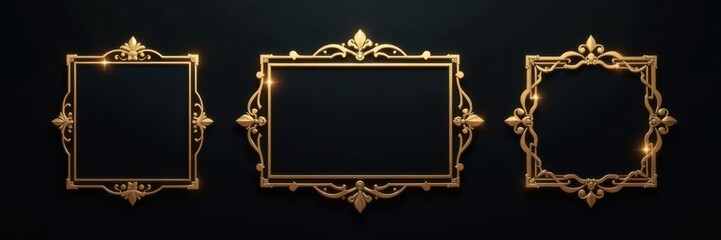 Luxury product label, icon, and frame set Vector illustration isolated on black , geometric, design, abstract