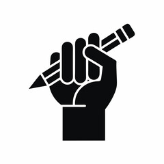 hand holding pencil  icon vector silhouette illustration isolated on white background