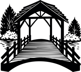 Wooden Bridge Silhouette Vector – Simple Black Structure Illustration