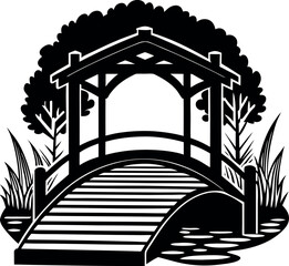 Wooden Bridge Silhouette Vector – Simple Black Structure Illustration