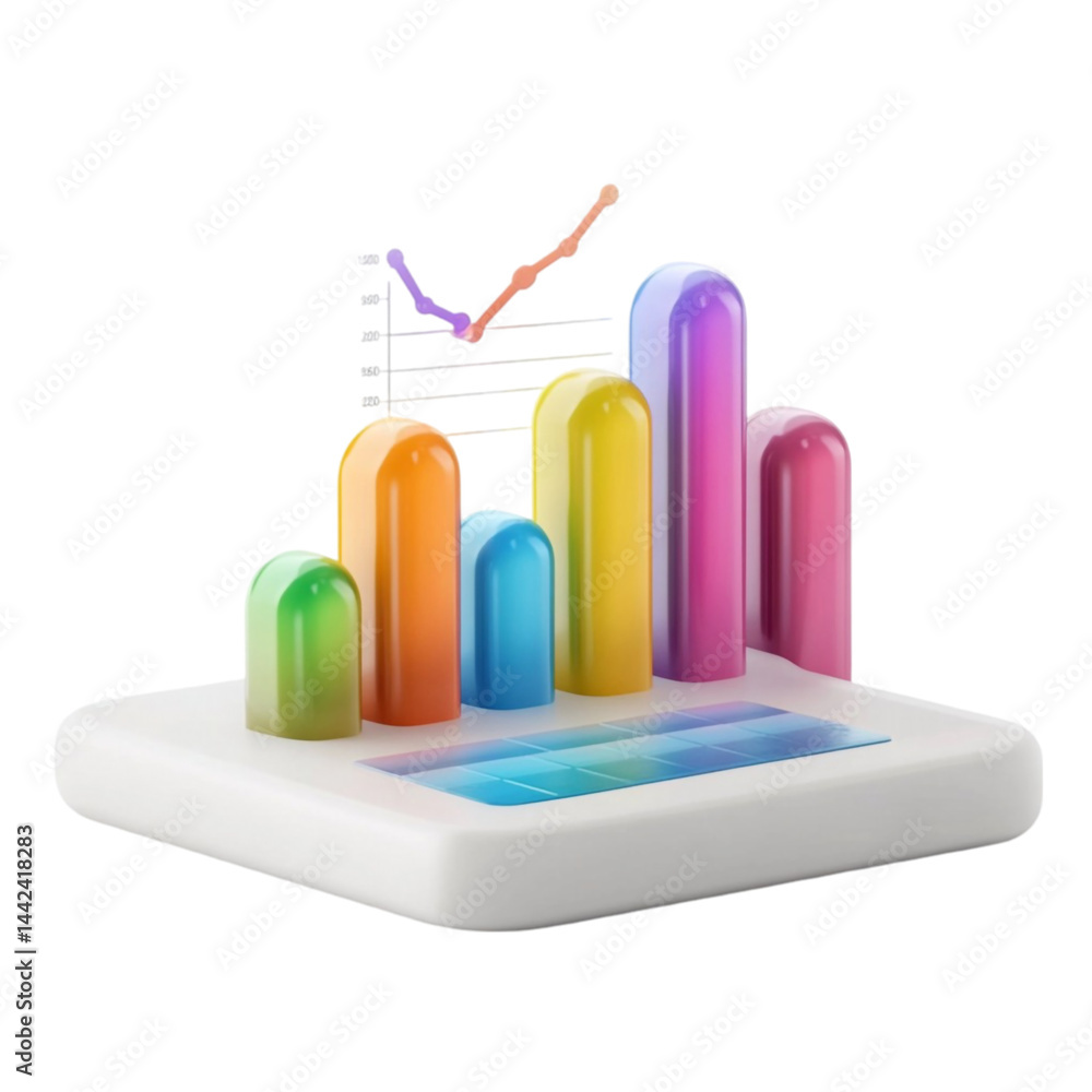 Poster colorful bar graph showing upward trend on digital display