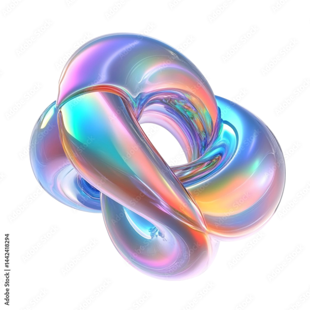 Poster abstract iridescent knot design colorful 3d rendering modern art