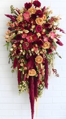 Dried Flower Arrangement Wall Decor Burgundy Peach