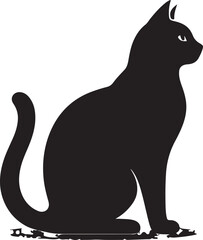 Black Silhouette of a Sitting Cat Isolated on White