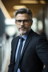 Fototapeta premium Confident Business Professional in Modern Office Environment with Glasses.