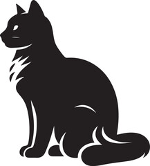 Black Silhouette of a Sitting Cat Isolated on White