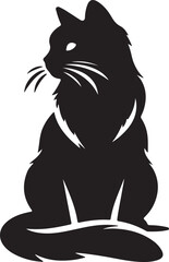 Black Silhouette of a Sitting Cat Isolated on White