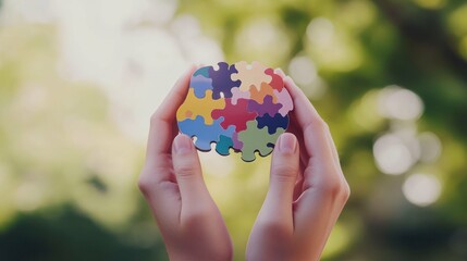 Puzzle in hands, represents autism awareness, support and understandin
