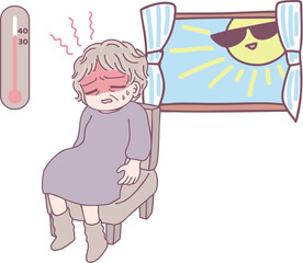 熱中症に悩まされるコミカルな人物のイラスト