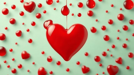 Red hearts symbolizing charity and donation on a turquoise background  