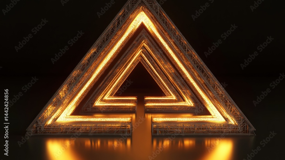Poster the glowing triangle structure with inner passages and reflective ground