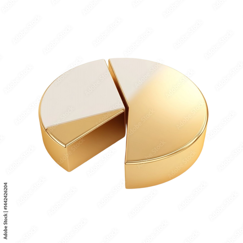 Poster gold and white pie chart divided into two sections showing data analysis or business statistics
