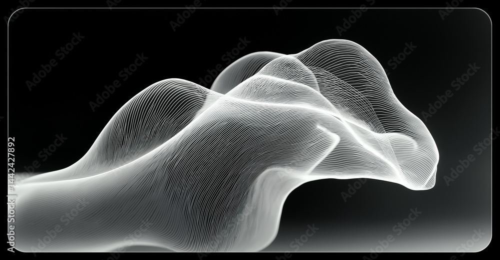 Poster high-resolution black rectangular mouse pad with white line art and abstract curves, minimalist eleg