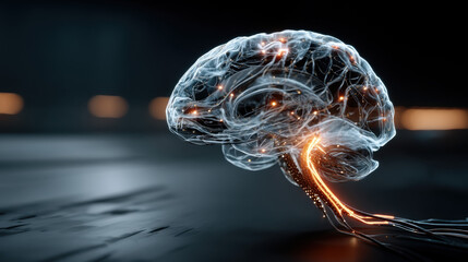 An elegant and clear visual illustration of 3d digital human brain with neural lightning effects, ideal for creative, commercial, or editorial purposes.