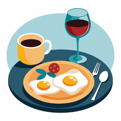 Stylish Breakfast with Wine and Coffee at a Cafe