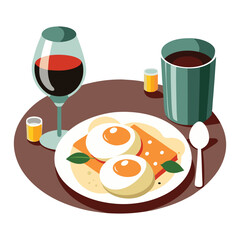 Stylish Breakfast with Wine and Coffee at a Cafe