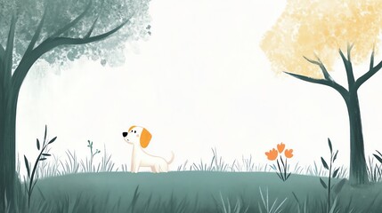 A playful dog in a serene nature setting.