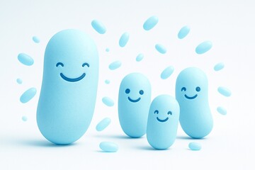Happy Gut Concept - Smiling Beneficial Bacteria - 3D Illustration
