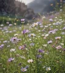 Obraz premium Close-up of delicate wildflowers in full bloom , background, pastel