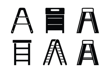 set of Step Stool icon vector silhouette illustration isolated on white background