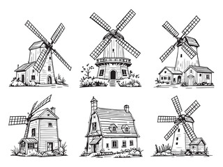 grain mill machinery hand drawn vintage illustration for production  © Nazma Begum