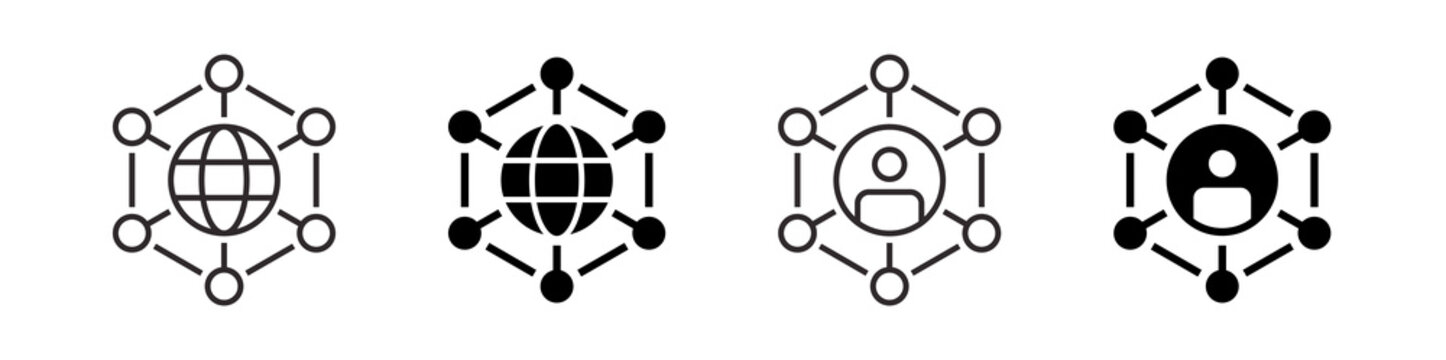 Digital technology, social network, global connect, simple business logo. Black linear icon with editable stroke on white background