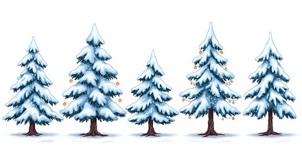 Obraz premium Snowy Christmas Trees A Collection of Winter Illustrations