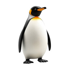 A cute cartoon emperor penguin stands on a white background