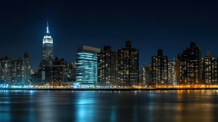 A Stunning Nighttime View Of A City Skyline Over Water