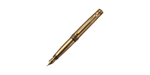 Elegant Brass Fountain Pen. Symbol Of Luxury Writing And Timeless Craftsmanship Isolated On Transparent Background