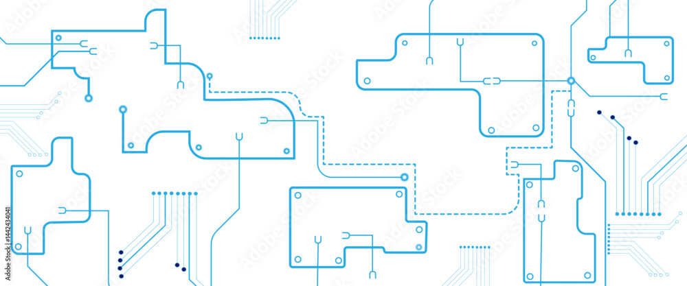Poster Vector Glowing Digital Scheme Abstract Background, Abstract CPU processor or semiconductor with Power icon with glowing pixels on technology circuit board.