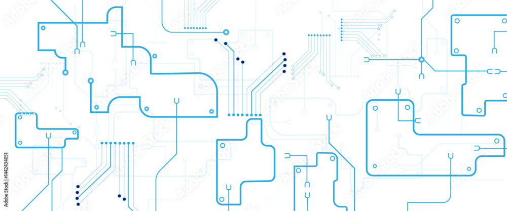 Leinwandbilder Vector Glowing Digital Scheme Abstract Background, Abstract CPU processor or semiconductor with Power icon with glowing pixels on technology circuit board.
