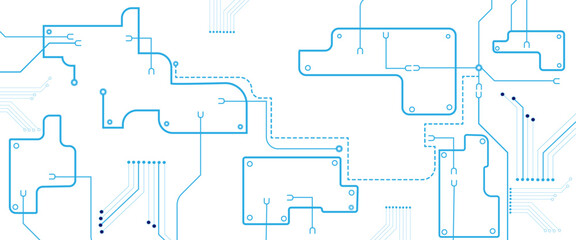 Obraz premium Vector Glowing Digital Scheme Abstract Background, Abstract CPU processor or semiconductor with Power icon with glowing pixels on technology circuit board.