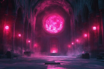 Obraz premium Pink moonlit gothic cathedral interior