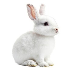 White fluffy rabbit sitting, isolated on transparent background