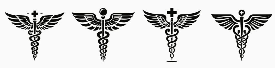Obraz premium The Caduceus symbol. Hospital Healthcare Clinic Treatment Rod of hermes representation medical care icon and health profession emblem.