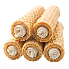 Creamy wafer roll sticks isolated on transparent background