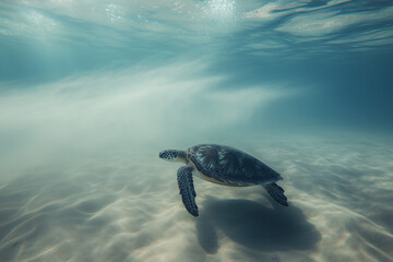 Obraz premium Turtle swimming in the deep blue sea 