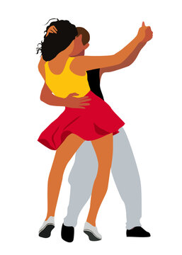 Latina dance. Latina Dancers in salsa, bachata or lambada poses Flat vector isolated illustration.