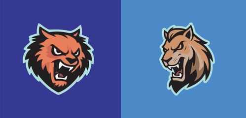 animal mascot logos, featuring heads of owls, wolves, lions, deer, horses, panthers, and bats.