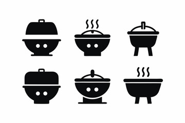 set of Hot pot icon vector silhouette illustration isolated on white background