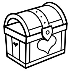 Valentine’s-themed treasure chest line art vector