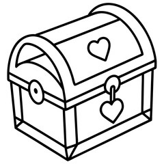 Valentine’s-themed treasure chest line art vector