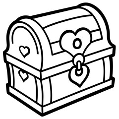 Valentine’s-themed treasure chest line art vector