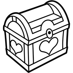 Valentine’s-themed treasure chest line art vector