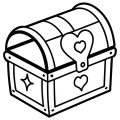 Valentine’s-themed treasure chest line art vector