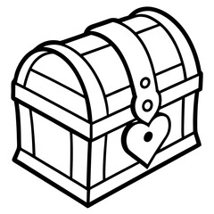 Valentine’s-themed treasure chest line art vector
