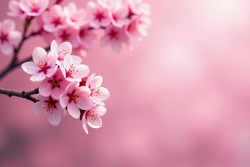 Obraz premium Full bloom cherry tree, soft pink backdrop, blurred background, nature, pastel, beautiful