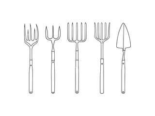 hand cultivator tool for gardening line art illustration 